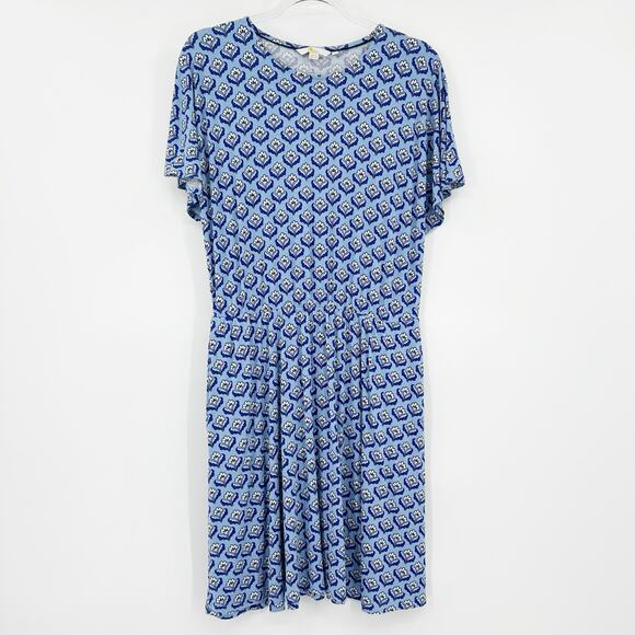 Boden Flutter Sleeve Jersey Dress Dusty Blue Oriental Bud Womens Size 12R - Picture 3 of 14